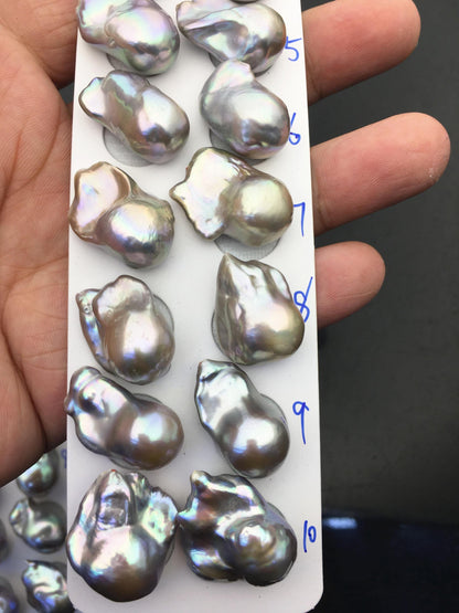 1 pair AAA 12-16x18-25mm Gray Flame ball Pearl Pairs - half hole - large Baroque freshwater pearl pairs,FL15-3A-8-64