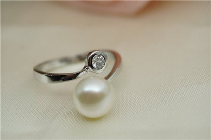 AAA Genuine Pearl ring, cz engagement rings, anniversary ring, cheap wedding rings for women, sterling silver 925 open ring jewellery, R1-T5