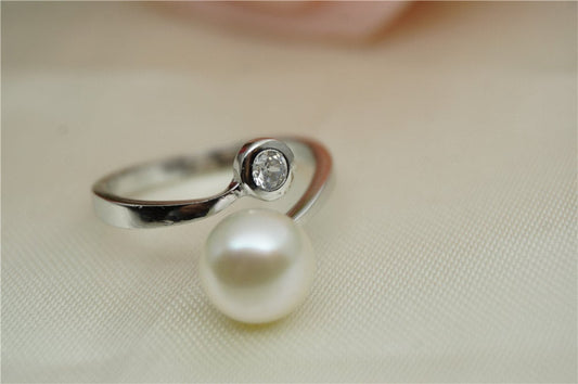 AAA Genuine Pearl ring, cz engagement rings, anniversary ring, cheap wedding rings for women, sterling silver 925 open ring jewellery, R1-T5