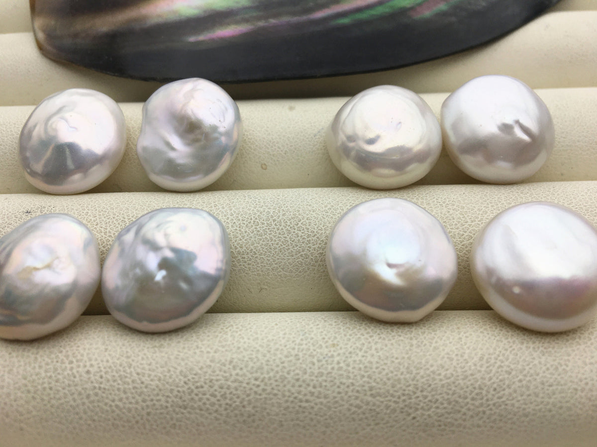 1 pair AA+ 16-18mm Big Thick White coin Freshwater Pearls Pair, high luster- Coin Pearl-petite Pearl- Pearl Jewelry, COIN17-2A-4-3