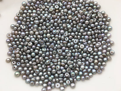 20pcs AAA 3-3.5mm Gray Seed Button freshwater Pearls,half drilled,BTN3-4A-8-1