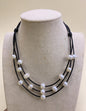Three rows Floating pearls and leather Necklace, 3 Rows Leather Necklace, Multi-Strand Pearls necklace, Pearl and Leather, Le4-075