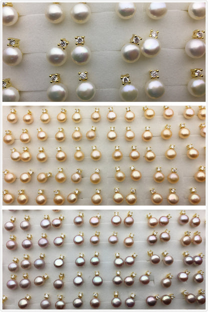 3 pairs White/Pink/Purple Set AAA button round pearl stud earrings, fashion pearl earrings, wedding pearl earrings, SE3-175-1