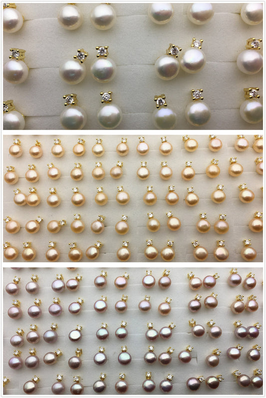 3 pairs White/Pink/Purple Set AAA button round pearl stud earrings, fashion pearl earrings, wedding pearl earrings, SE3-175-1