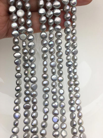 AAA 5.5-6.5*6-7mm gray nugget freshwater pearls,irregular nugget freshwater pearl strand,LM5-3A-13