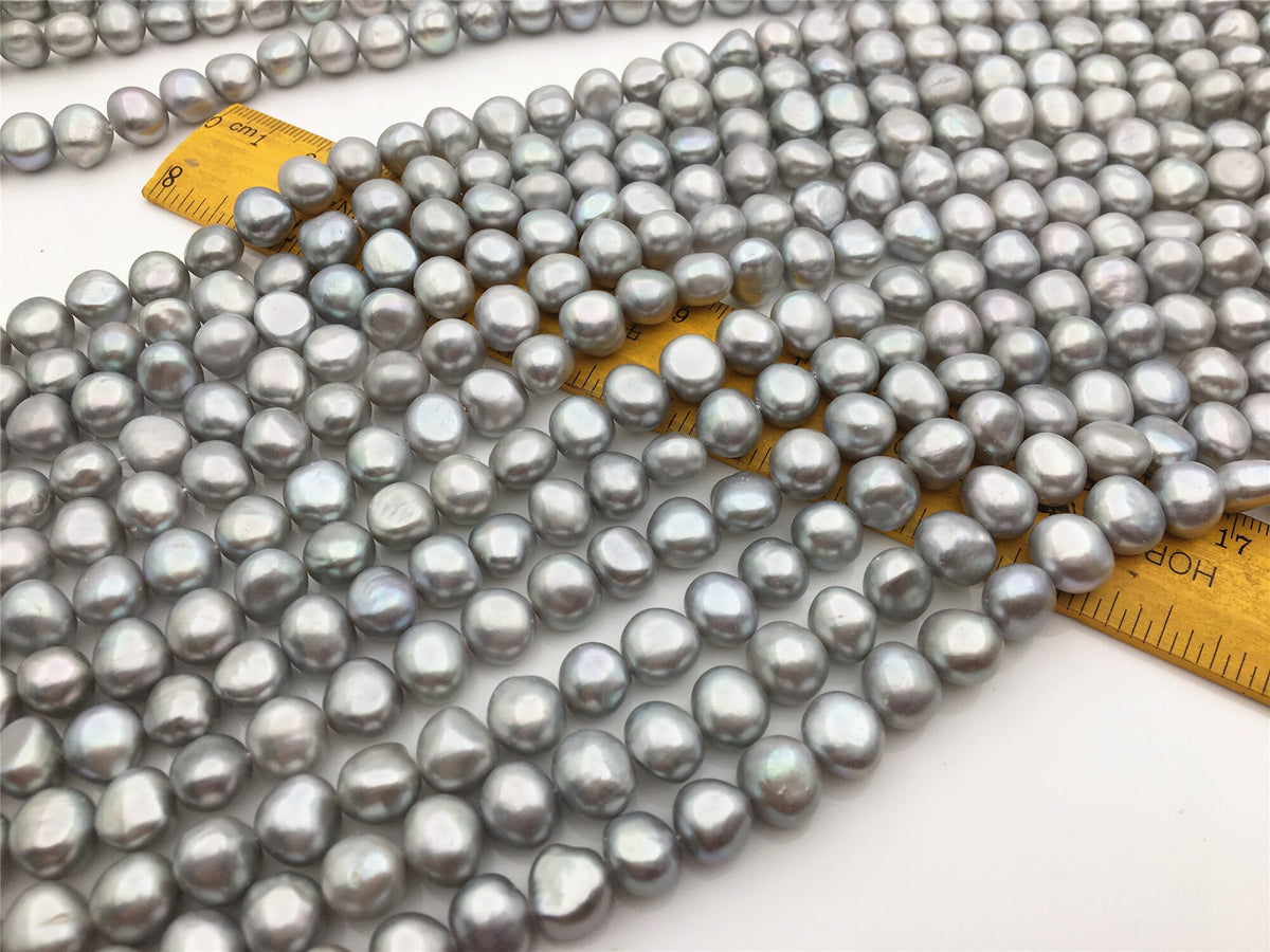 AAA 8.3-9.3x9-10mm gray nugget freshwater pearls, Irregular Beads for Pearl Necklace bracelet, gray baroque pearl strand, LM9-3A-22