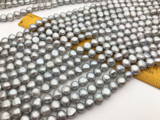 AAA 8.3-9.3x9-10mm gray nugget freshwater pearls, Irregular Beads for Pearl Necklace bracelet, gray baroque pearl strand, LM9-3A-22