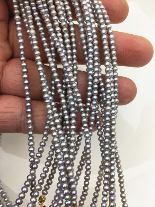 16+2'' AAA 2.5-3mm white tiny small near round pearl Necklace, Wedding Necklace, wholesale, NPN1-T15