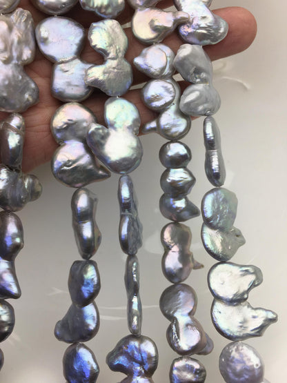 16'' AA+ 12-15mm Gray Big Coin freshwater pearls,diy bead,flat round pearl bead,COIN12-2A-2-7