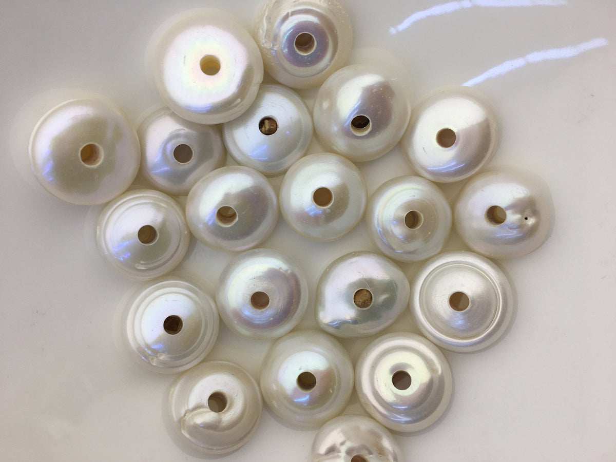 10pcs AA 14-16mm white thick coin freshwater pearls,3mm large hole,COIN12-T14