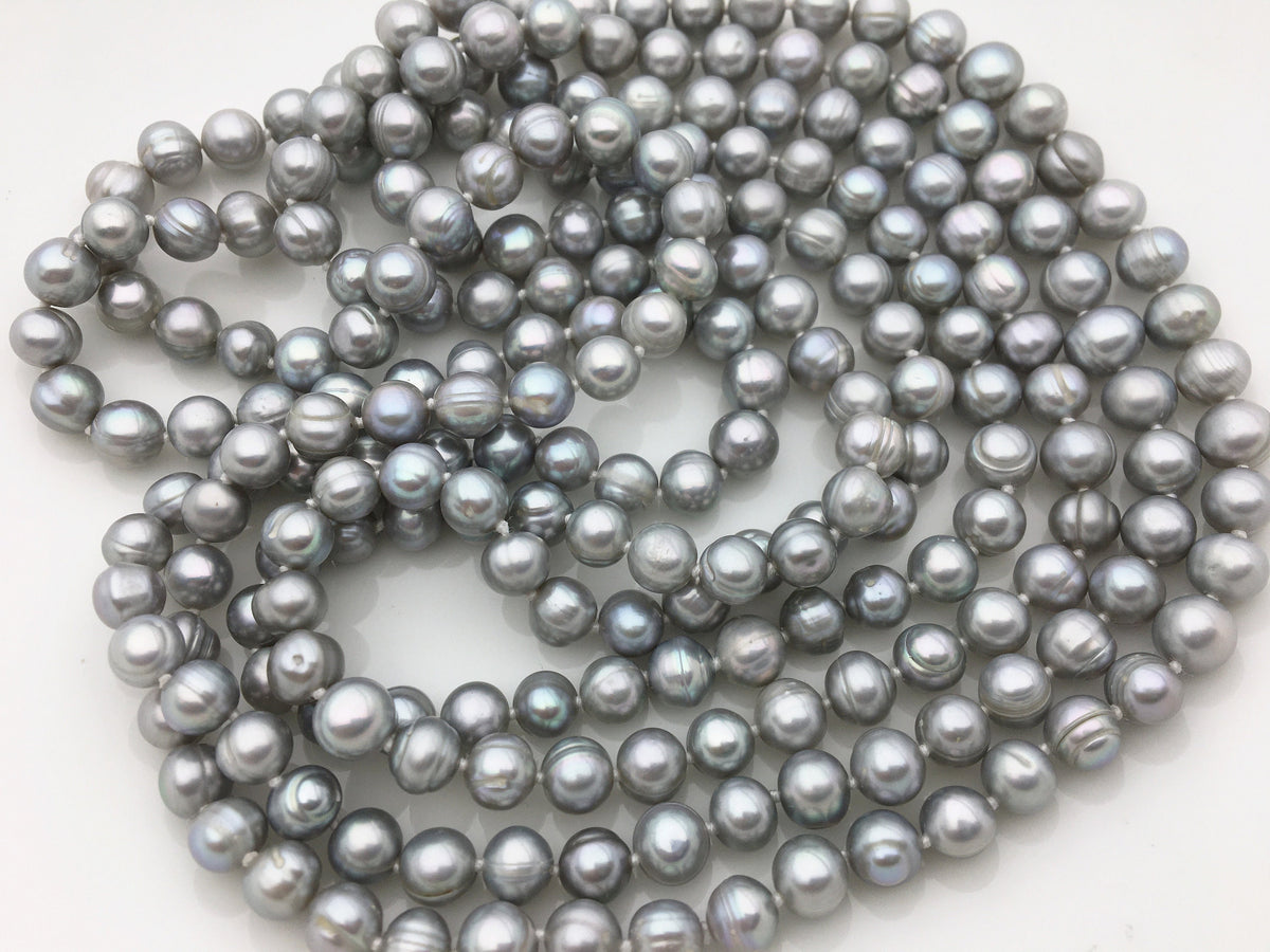 34''/51''/67'' 7mm Gray near Round Freshwater Pearl Necklace, mics color, dark gray Pearl necklace, gray round pearl, NPN1-142