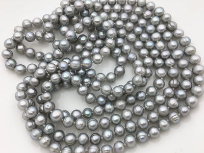 34''/51''/67'' 7mm Gray near Round Freshwater Pearl Necklace, mics color, dark gray Pearl necklace, gray round pearl, NPN1-142