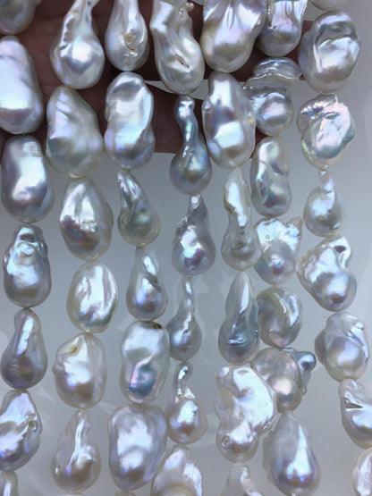 15.5'' AAA 14-18mm big white with natural gray flame ball pearl,FL15-3A-7-8