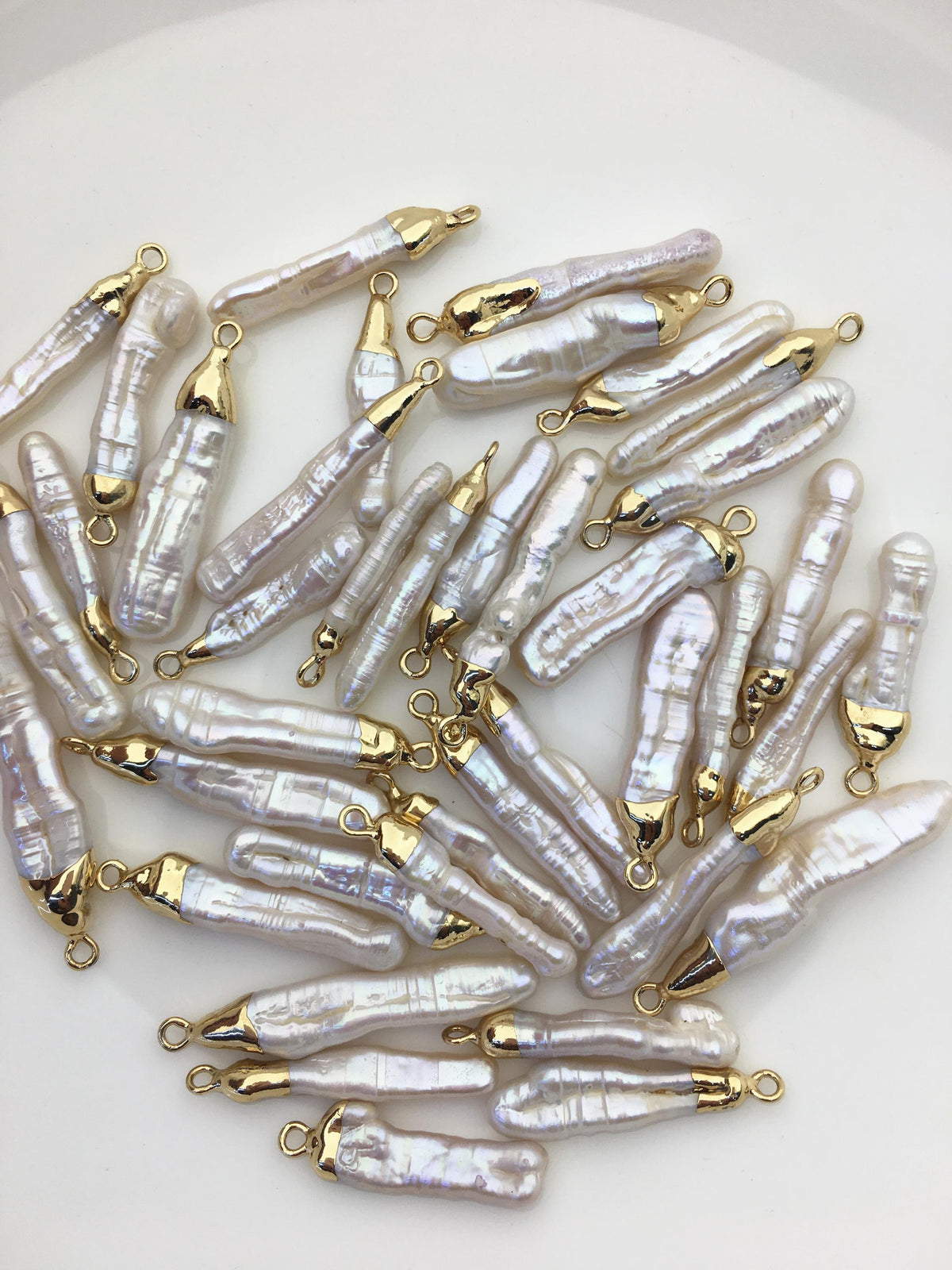 10pcs AA 5-8mm White Biwa Pearl Pendant with Gold Electroplated Edge for make Earrings bracelet necklace,EDG-019