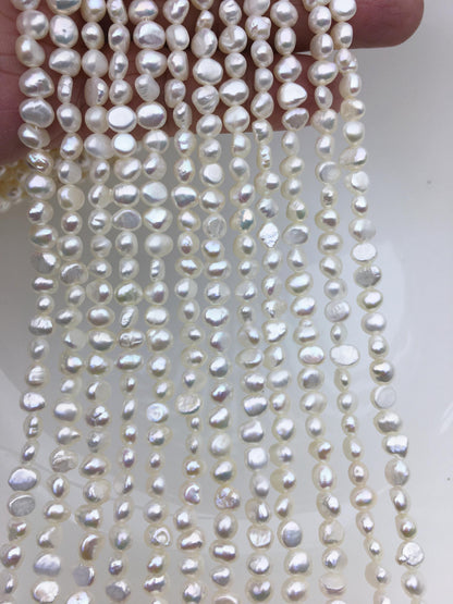 2 strands AA+ 5-5.5mm white nugget freshwater pearls,irregular nugget freshwater pearl strand,LM5-2A-3