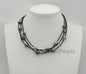Tahitian Pearl and Leather Necklace, Floating pearl and leather Necklace, Multi-Strand Pearls necklace, Le11-024