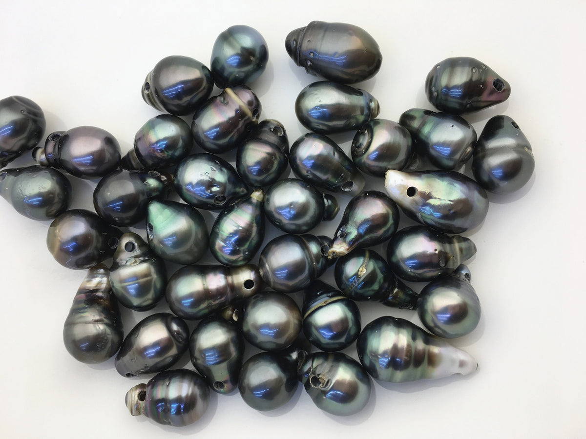 11-13mm Big Teardrop Drop Tahitian Pearl Leather Necklace, Black Pearl, Black Leather Pearl necklace, Le11-018