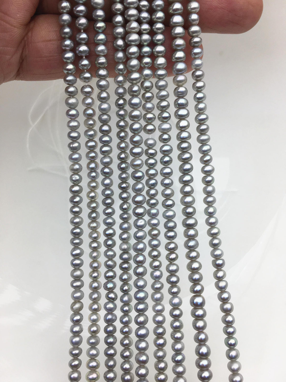 AAA 4-4.5mm tiny Gray button round potato freshwater pearls, Rondelle pearl Beads, white freshwater pearl, loose strands, SM4-T3