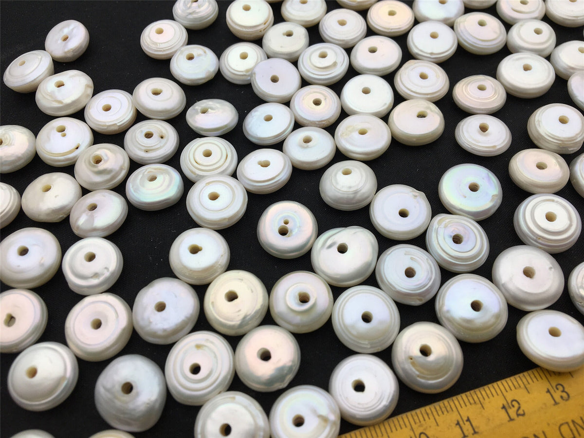 10pcs AA 14-15mm white coin freshwater pearls, 2.2mm large hole, Rondelle Pearl Beads, large coin pearls, diy bead, COIN14-2A-13