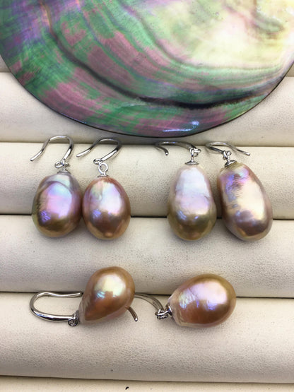 AAA 12-13mm bronze purple drop edison freshwater pearl dangle earrings,sterling silver dangle earrings,SE3-T9-50