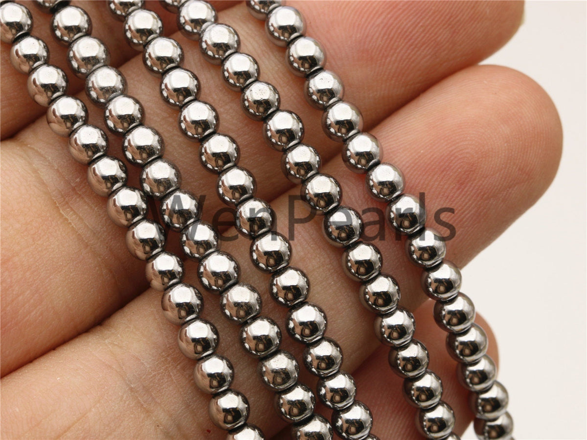 Hematite silver Gray 4mm Smooth Round,AAA, 105pcs,15.5 inches,G50-R4-002