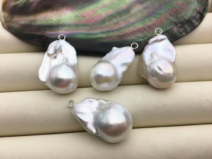 2pcs AA+ 14-16x25-30mm simple baroque pearl Feather pendant necklace,S925 Sterling silver pendant,NC1-041-17