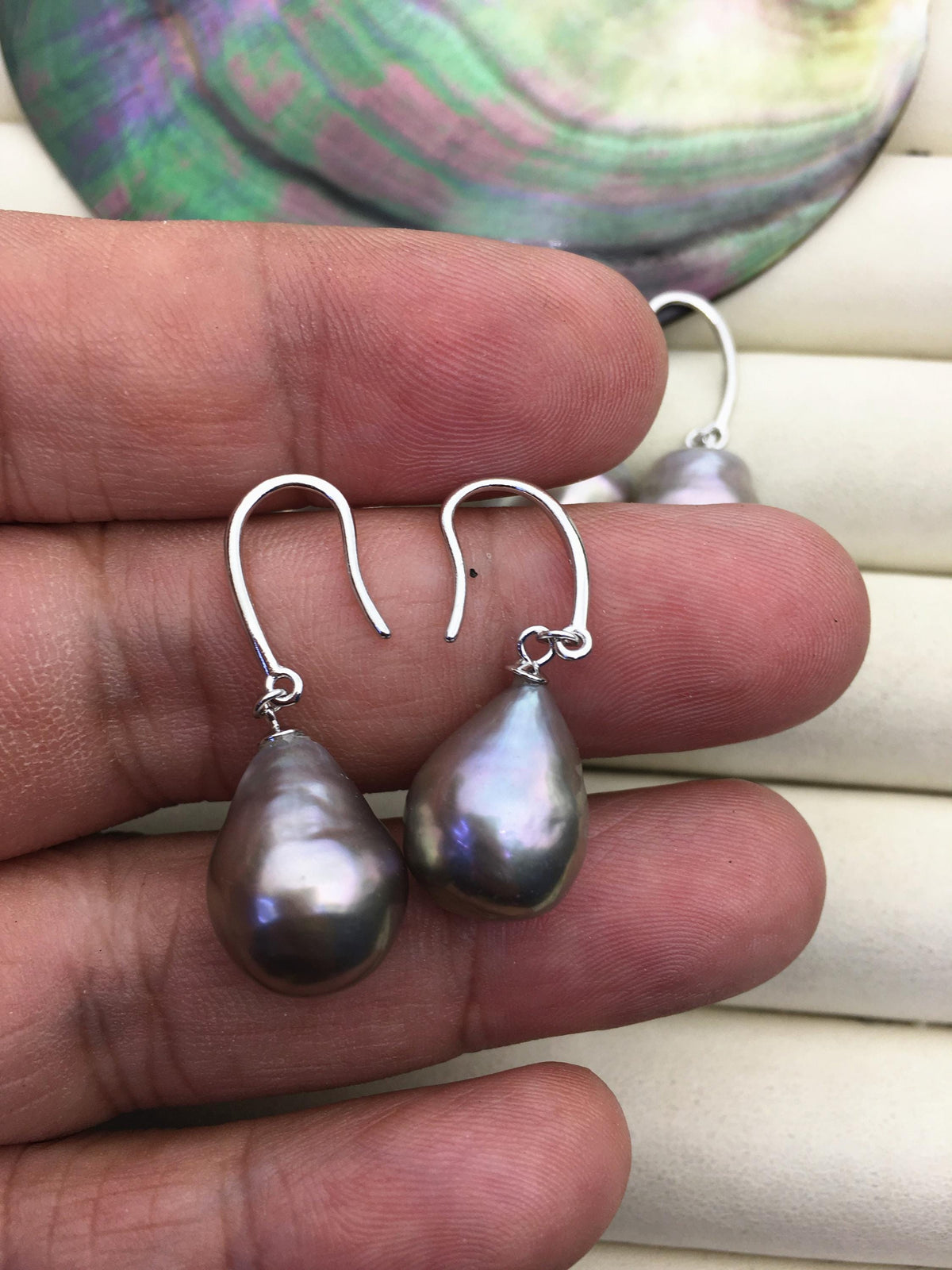 1 pair AAA 12-13mm gray drop edison pearl dangle earrings,S925 Sterling Silver earrings,SE3-T9-54