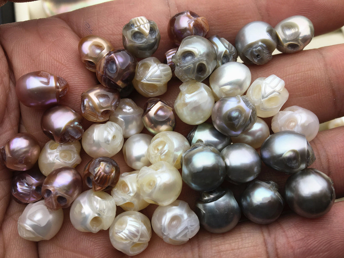 50% OFF 1pc AAA White/Pink/Purple/Gray/Black 7-11mm HandMade Carved Skull Freshwater Pearl Beads For necklace pendant earrings, CAC-006