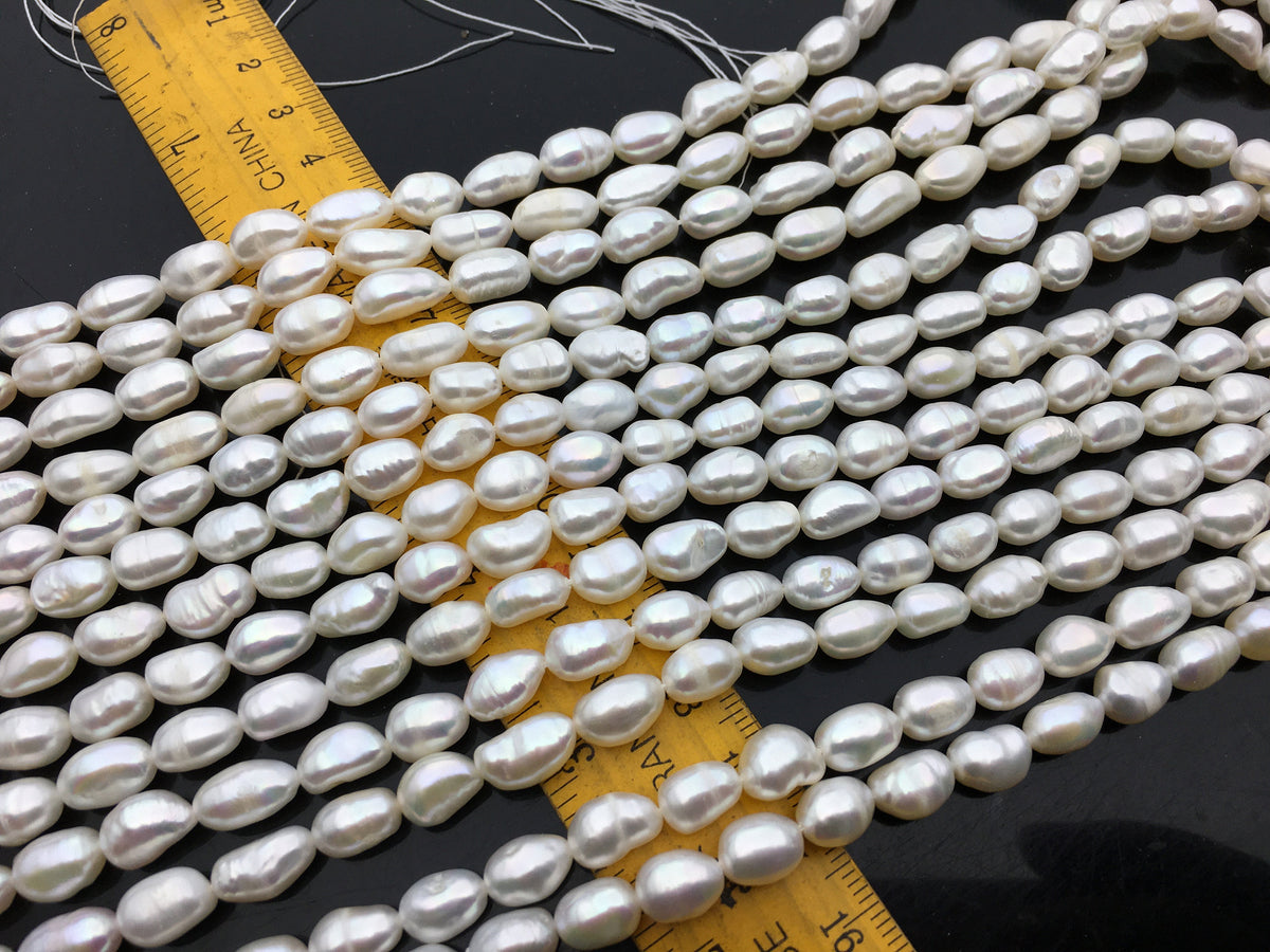 AA+ 6.4-7.4mm white nugget freshwater pearls,Cultured white freshwater pearls beads,teardrop pearl necklace,LM7-2A-5