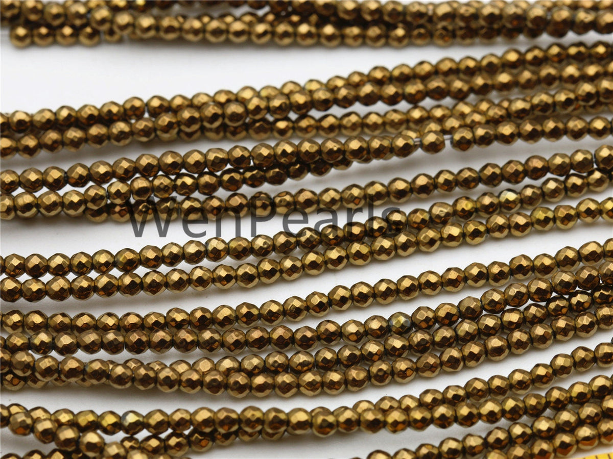 Hematite Brown,2mm Faceted Round,AAA,180 beads,15.5 inches,G50-R2-007