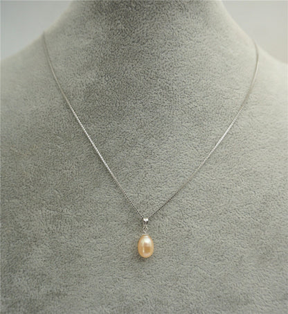AAA 9mm White oval pearl pendant necklace,Select Pearl Color - Rice Pearl necklace - 925 silver chain - NC1-003
