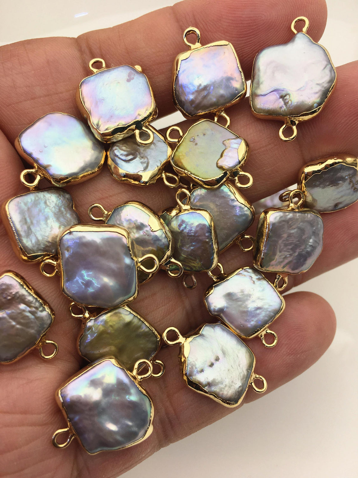 5pcs AA+ 12-15mm Gray Block Pearl Pendant with Gold Electroplated Edge for make Earrings bracelet necklace, wen pearl, EDG-014