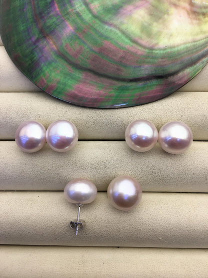 AAA 12-13mm light purple button round Pearl Stud Earrings, freshwater pearl earrings, classic pearl studs, SE1-069-27