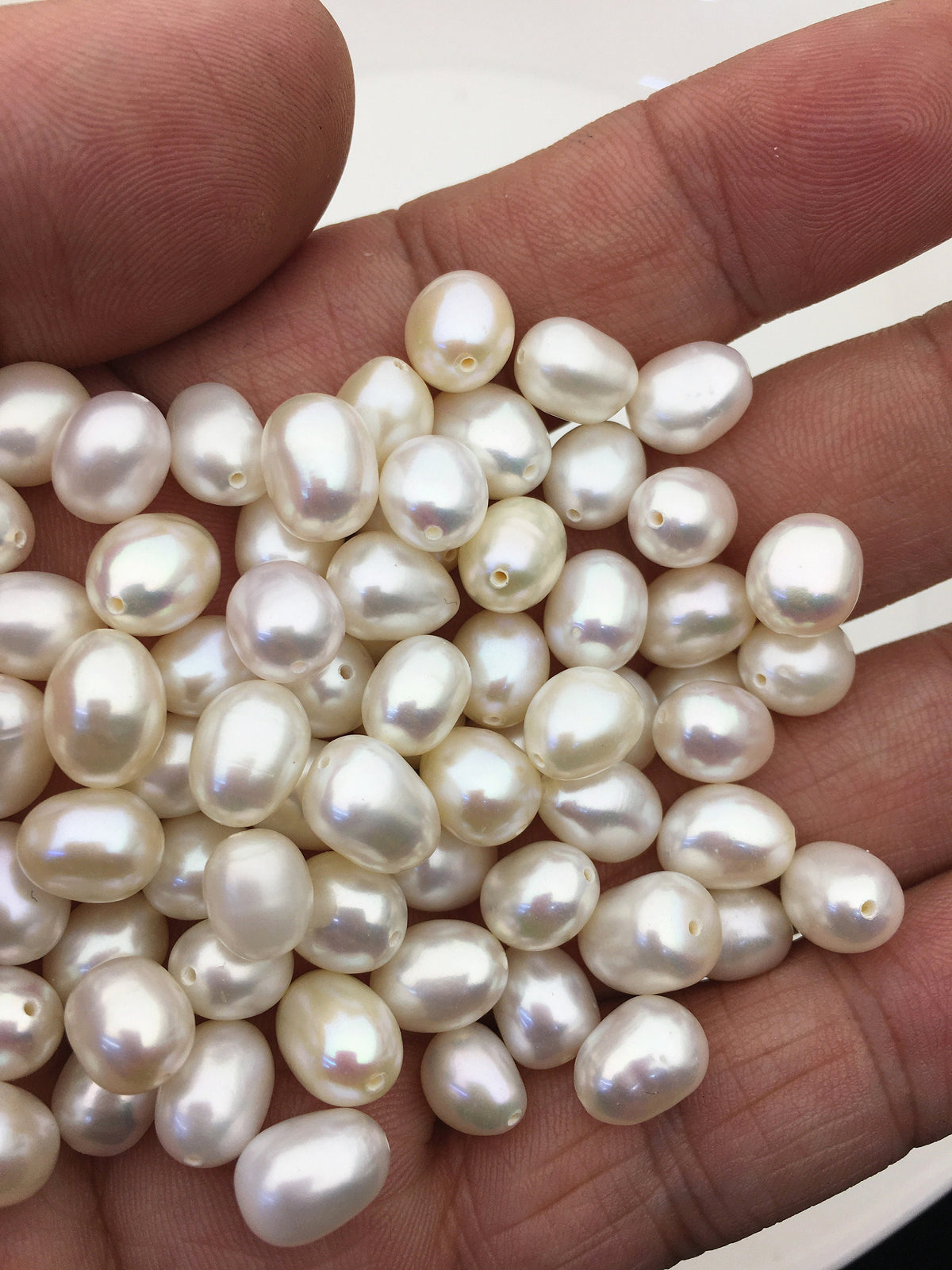 30pcs AAA 7.3-8.2mm white nugget freshwater pearls,0.9mm through hole,LM8-3A-2