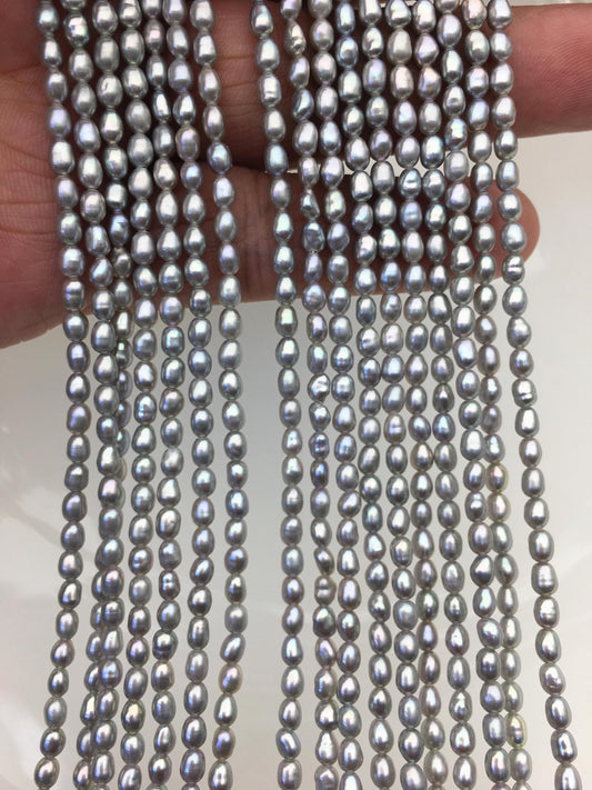 AAA 3-3.5mm gray rice pearls, full strand, oval loose pearl beads, diy pearl, genuine pearl, Cultured pearl, diy pearl beads, LR3-3A-21