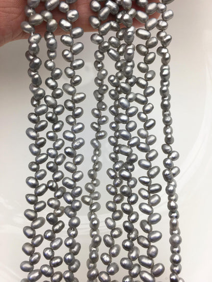 AA+ 4-4.5mm gray rice pearls, full strand, oval loose pearl beads, diy pearl, genuine pearl, Cultured pearl, diy pearl beads, LR4-T7