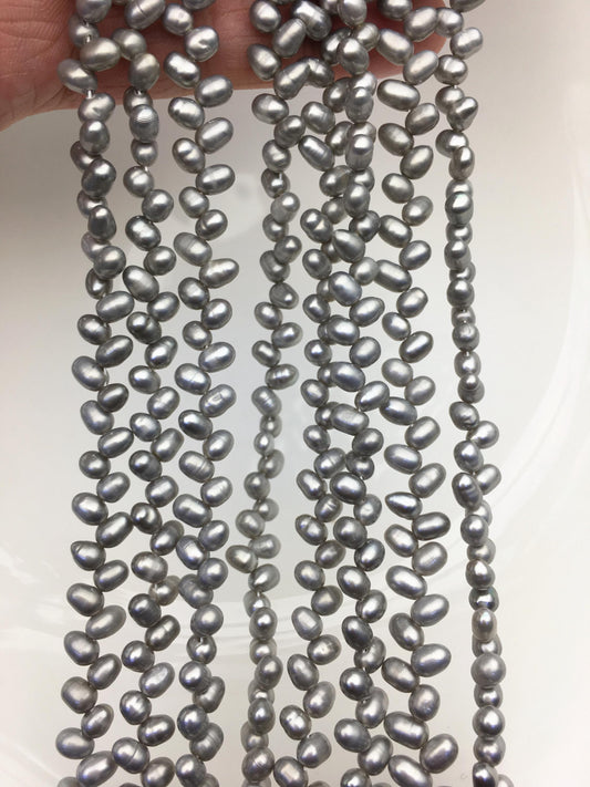 AA+ 4-4.5mm gray rice pearls, full strand, oval loose pearl beads, diy pearl, genuine pearl, Cultured pearl, diy pearl beads, LR4-T7