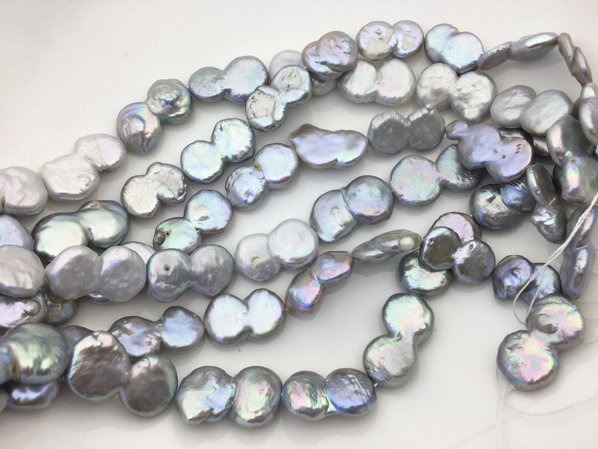 16'' AA+ 12-15mm Gray Big Coin freshwater pearls,diy bead,flat round pearl bead,COIN12-2A-2-5