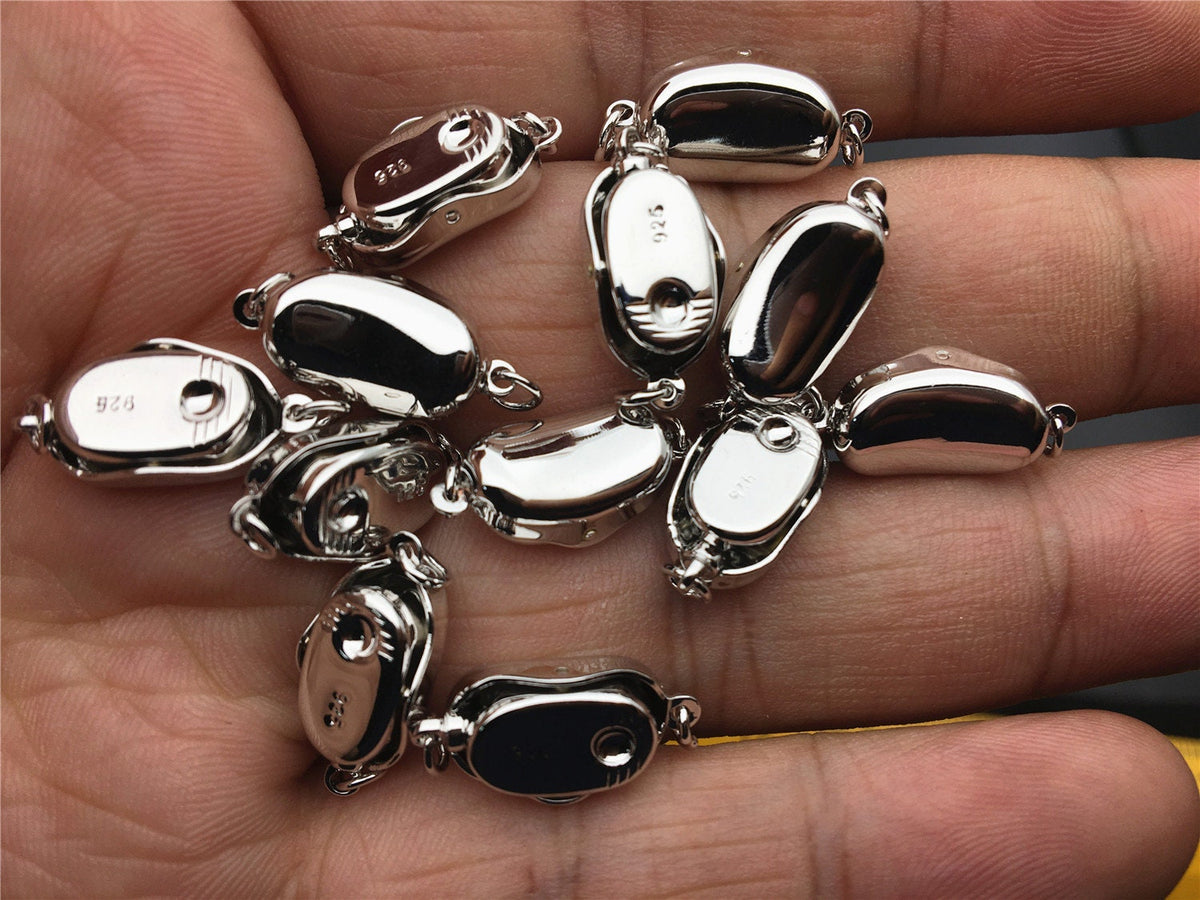 925 Sterling Silver or Alloy plated white gold Bean Shaped Clasp, Easy Push Clasp for pearl bracelet necklace, DIY clasp, ASL-CL-008
