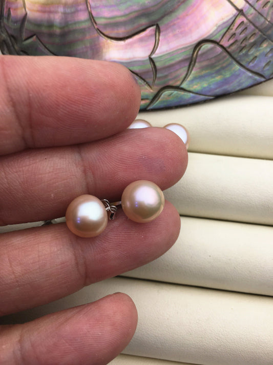 1 pair AAA 10-11mm light purple button round Pearl Stud Earrings, freshwater pearl earrings, classic pearl studs, SE1-T43