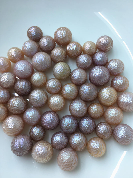 Shine!1pc AA+ 11-13mm purple Near Round Carved Freshwater Pearl - no hole - Hand Carved - CAC-FLW-8-3