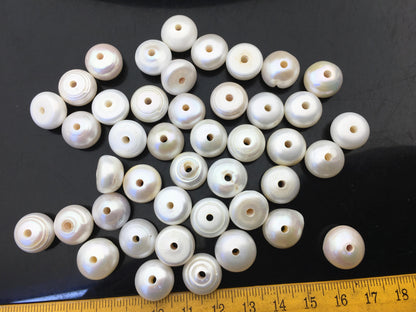 20pcs Very Big AA 13-14mm white button freshwater pearls, 2.2mm large hole, Rondelle pearl Beads, pearls for leather, SM13-2A-6