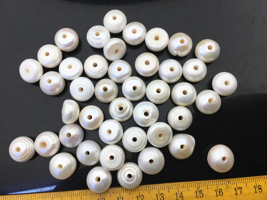 20pcs Very Big AA 13-14mm white button freshwater pearls, 2.2mm large hole, Rondelle pearl Beads, pearls for leather, SM13-2A-6