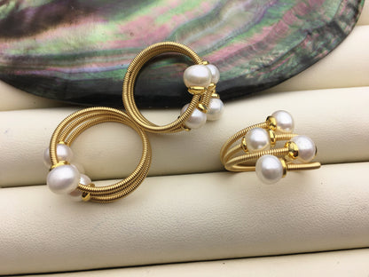 Gold Open white pearl ring, inexpensive engagement rings, fashion rings, fake diamond rings real pearls, inexpensive ring, R1-088-4