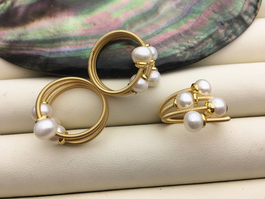 Gold Open white pearl ring, inexpensive engagement rings, fashion rings, fake diamond rings real pearls, inexpensive ring, R1-088-4
