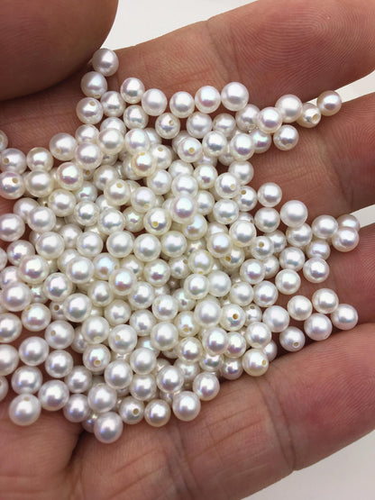 10pcs AAA 4-4.5mm seed round freshwater pearl bead, white freshwater round loose pearl wholesale, tiny pearl supply, RP4-3A-7