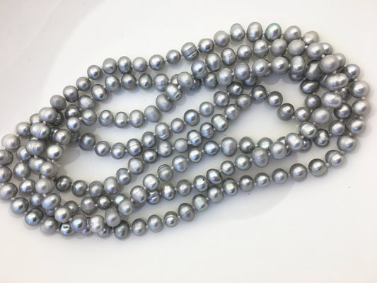47'' AA+ 6mm gray potato freshwater pearl Necklace,NPN1-T9
