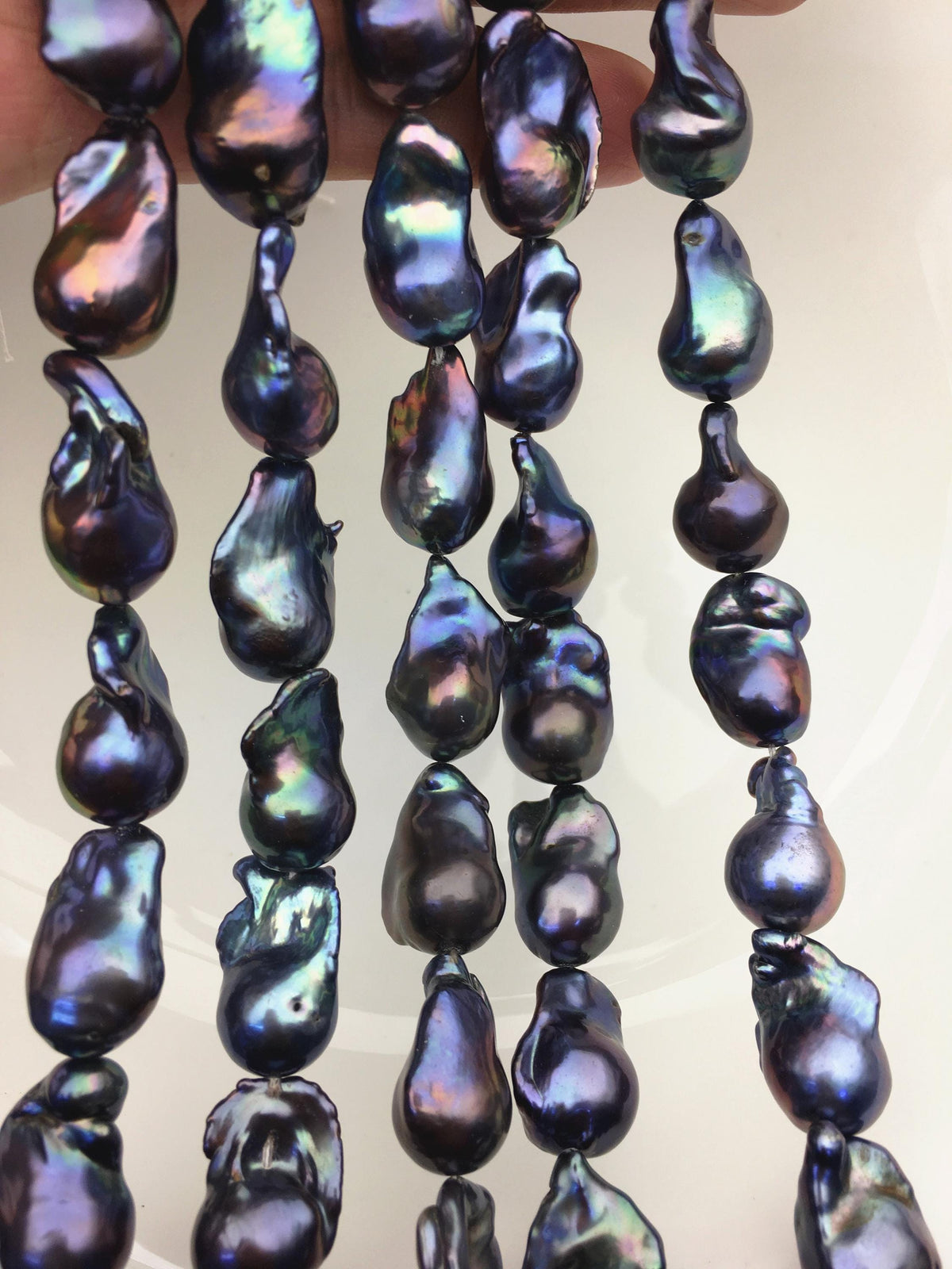 15.5'' AAA 12-15mm Black Green Blue Rainbow flame ball pearl,FL15-3A-7-16