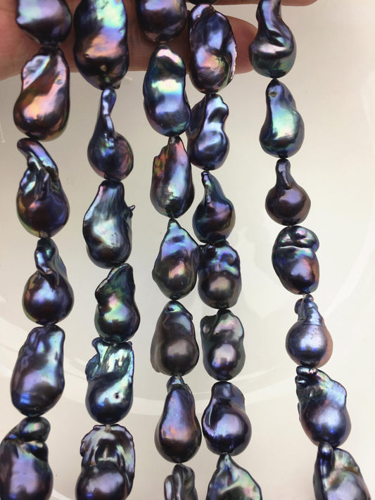15.5'' AAA 12-15mm Black Green Blue Rainbow flame ball pearl,FL15-3A-7-16