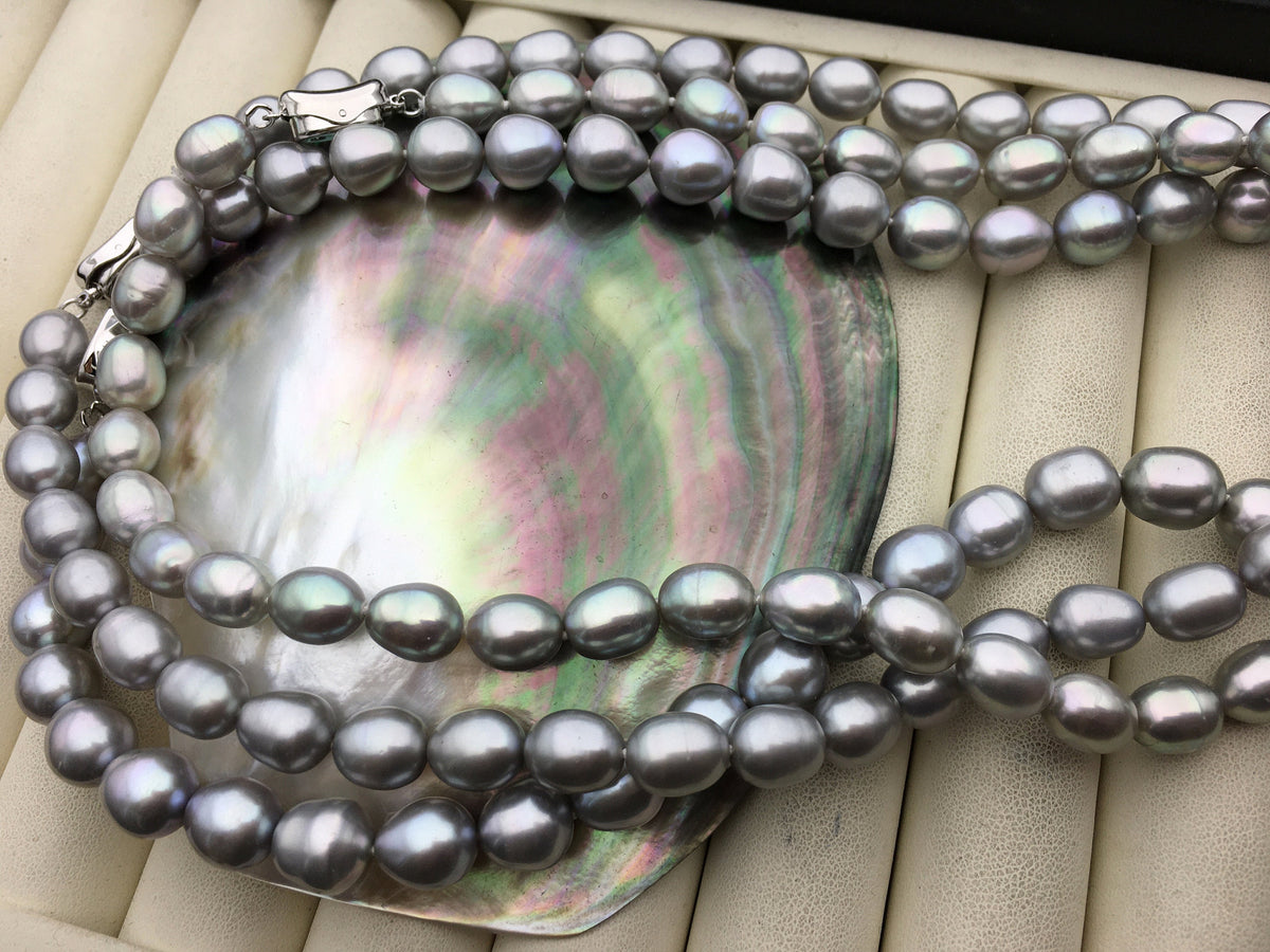 16.5'' 8-8.5mm AA+ gray oval freshwater Pearl necklace,genuine freshwater Pearl necklace,Natural Pearl Necklace,NPN1-026